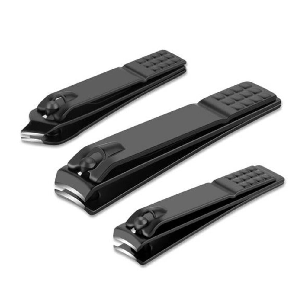 3-Piece Black Stainless Steel Precision Nail Clipper Set for Finger & Toe Nails
